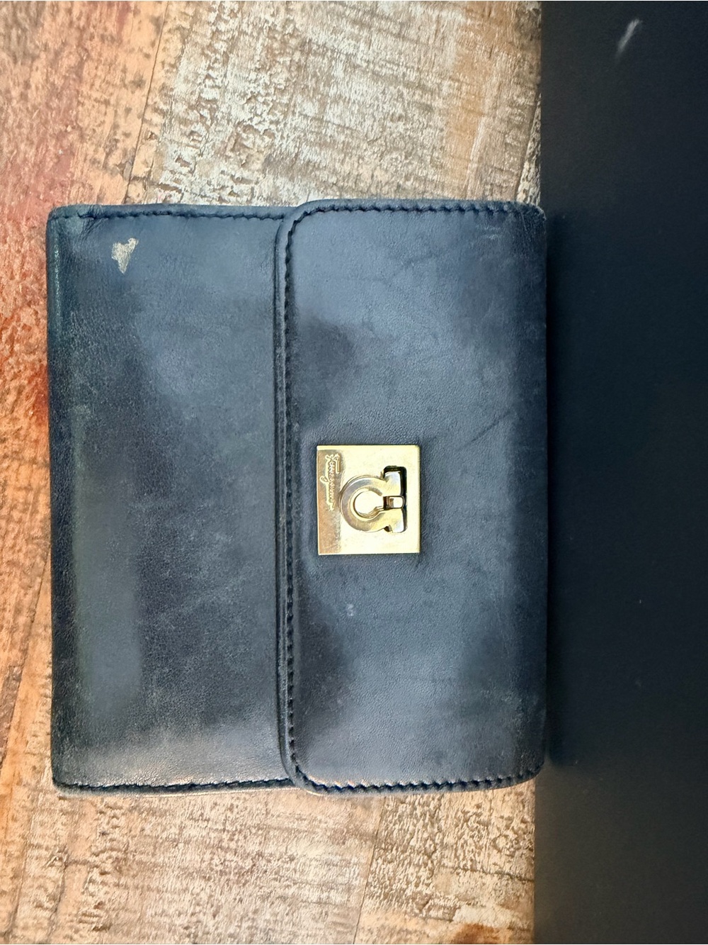 Salvatore Ferragamo Black Leather Wallet with Gold Hardware